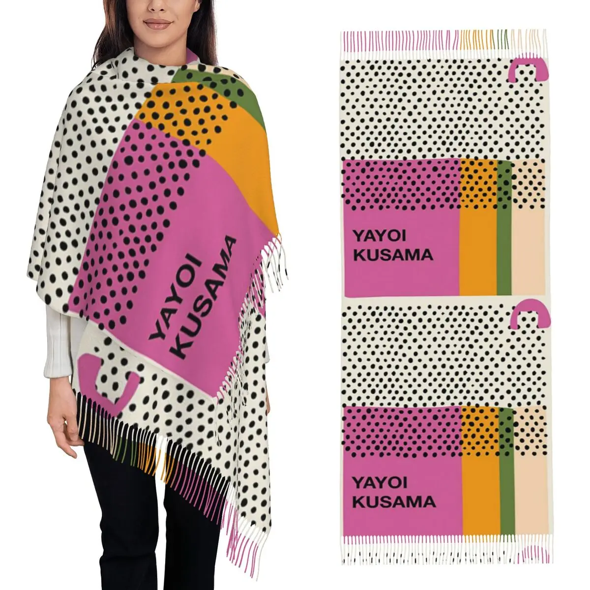 

Роскошный шарф Yayoi Kusama Infinity в горошек, шарфы с кисточками для женщин, мягкие теплые шали и накидки, большая осенне-зимняя шаль