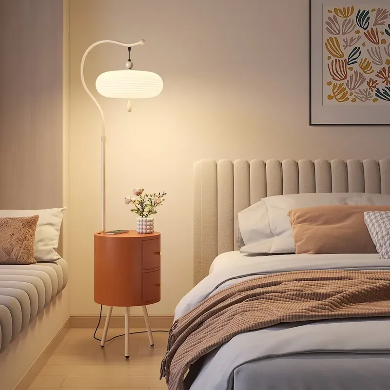 New Chinese Style Floor Lamp with Side Table and Drawer Creative Oriental LED Standing Light for Living Room Bedroom Home