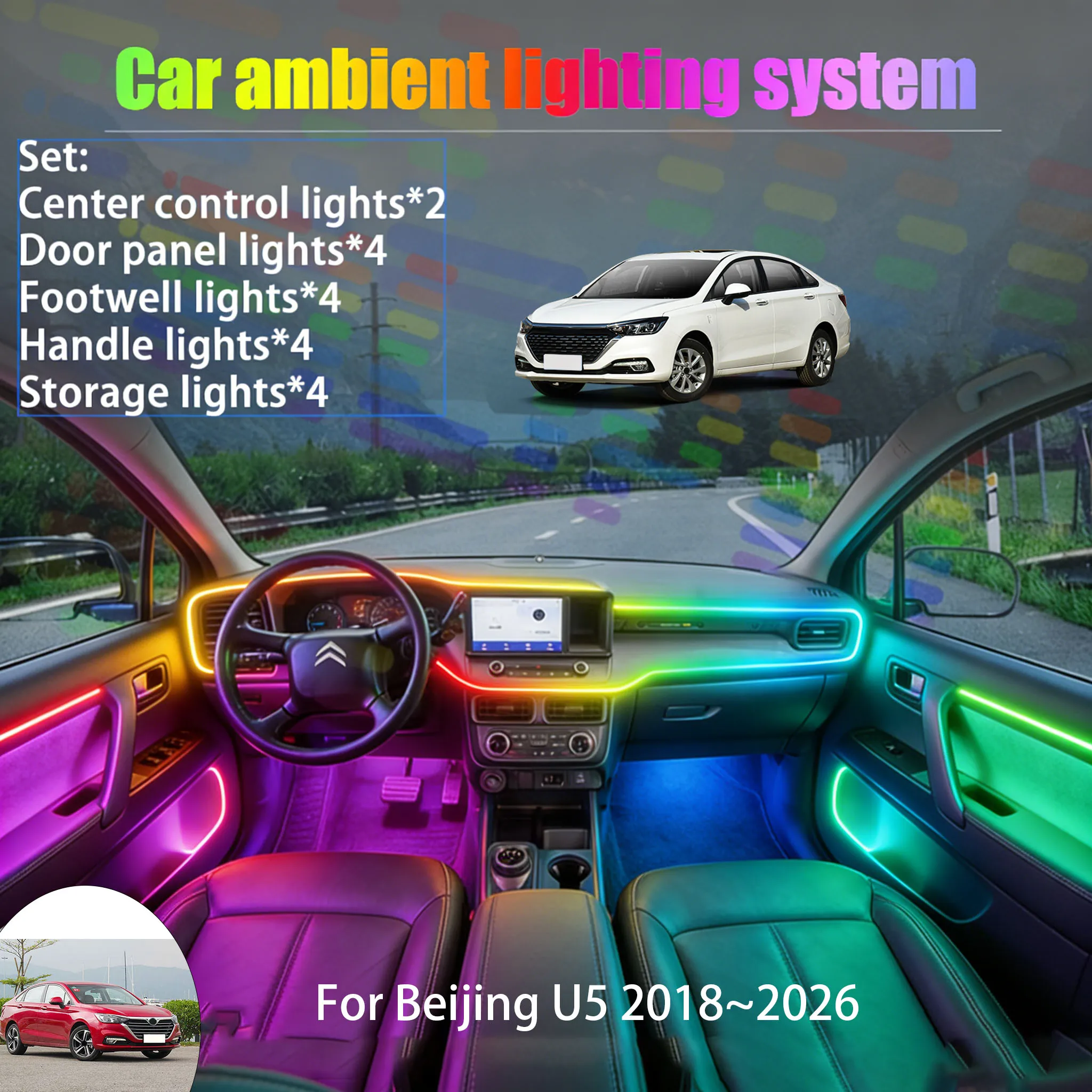 

Для Beijing U5 2018~2026 MK2: Комплект светодиодной подсветки салона и багажника 2/18 в 1, USB RGB, с эффектом бегущей строки, автозапчасти
