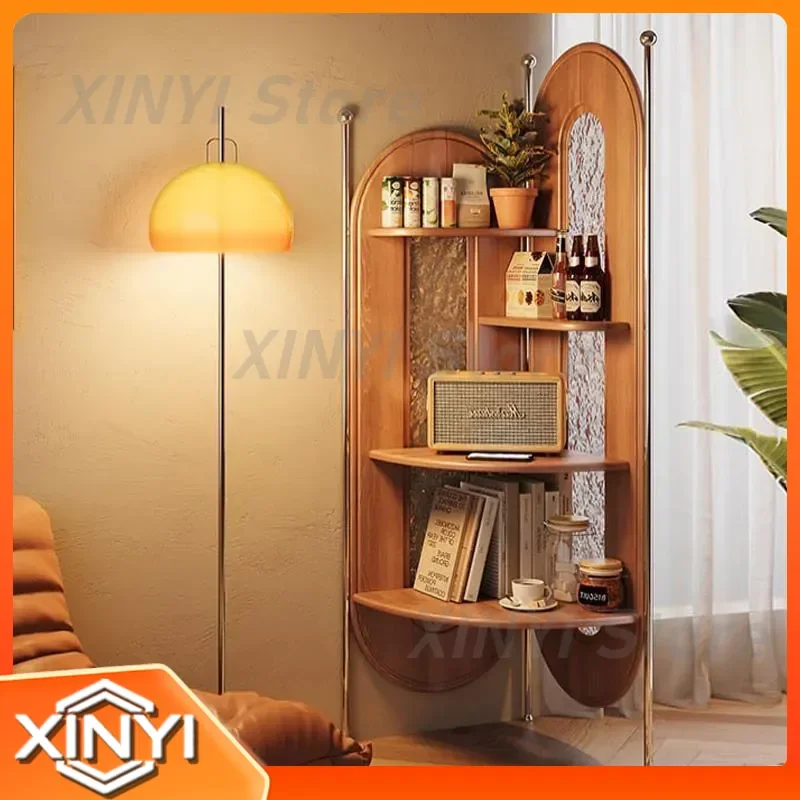 for Medieval Nordic Corner Bookcase for Small Apartment Bedroom Floor to Ceiling Solid Wood Retro Triangular Storage Rack