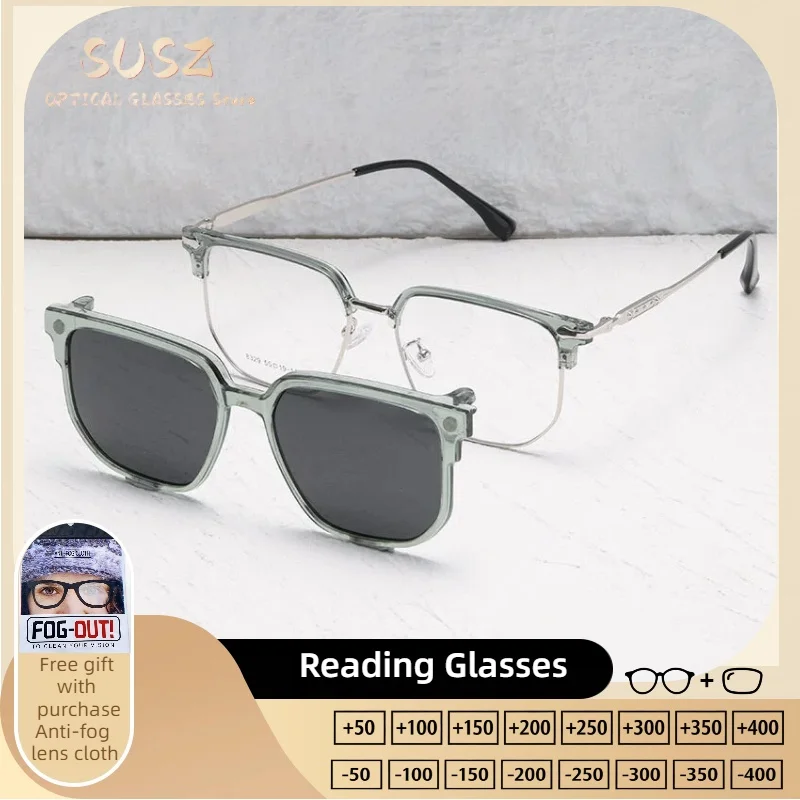 

SUSZ Comfortable Square Magnet Clip Polarized Sunglasses Women Optical Anti Blue Ray Myopia Progressive Prescription Eyeglasses