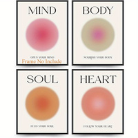4pcs Frameless Mind Body Soul Heart Wall Art Prints, Pink Energy Spiritual Positive Aura Posters for Room Aesthetic, Colorful
