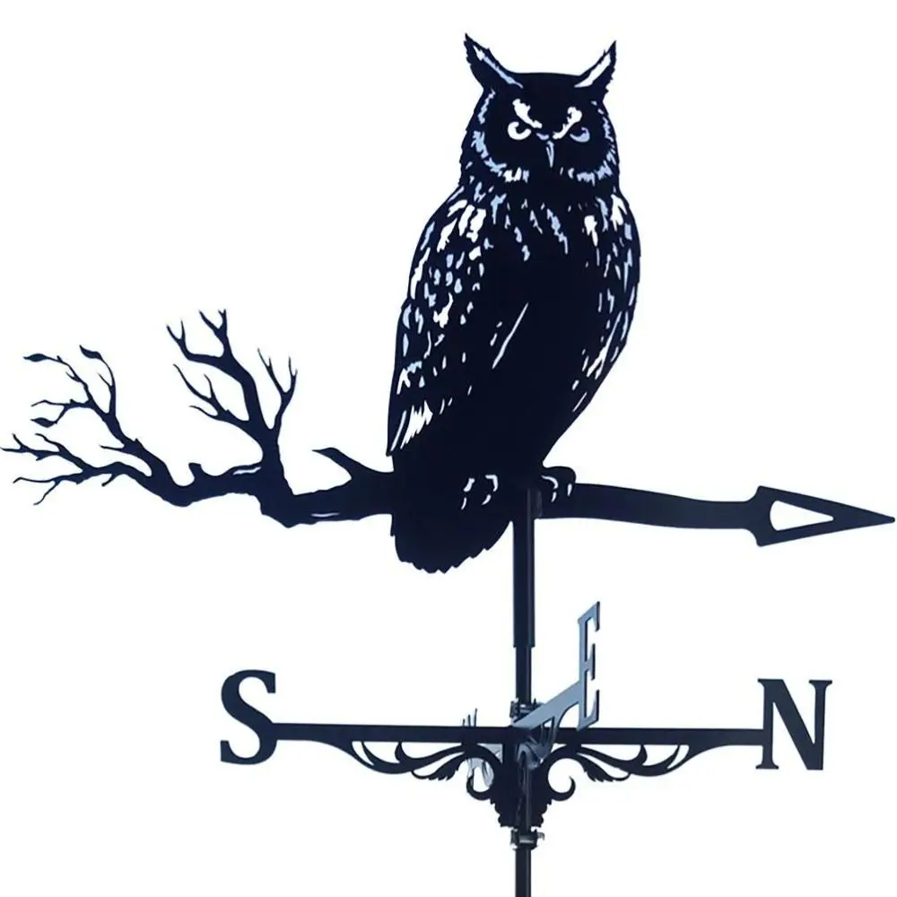 

New Owl Weather Vane Metal Roof Garden Decorations Wind Vane Black Outdoor Crafts Wind Indicator