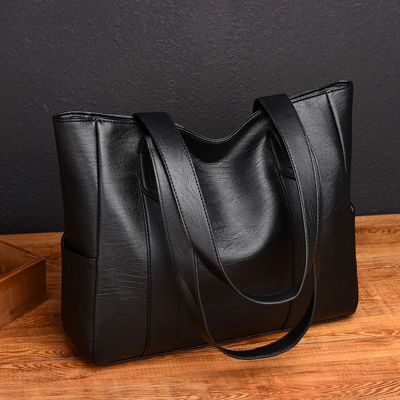 Bolsas de couro PU para mulheres, sacolas de grande capacidade, designer retrô, bolsa de ombro dupla, compradora feminina, moda