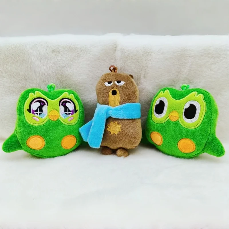 1Pc Kawaii Duolingo Owl Plush Pendant Toy Cute Scarf Bears Doll Flame Toy Language Learning Mascot for Kids Birthday Gift