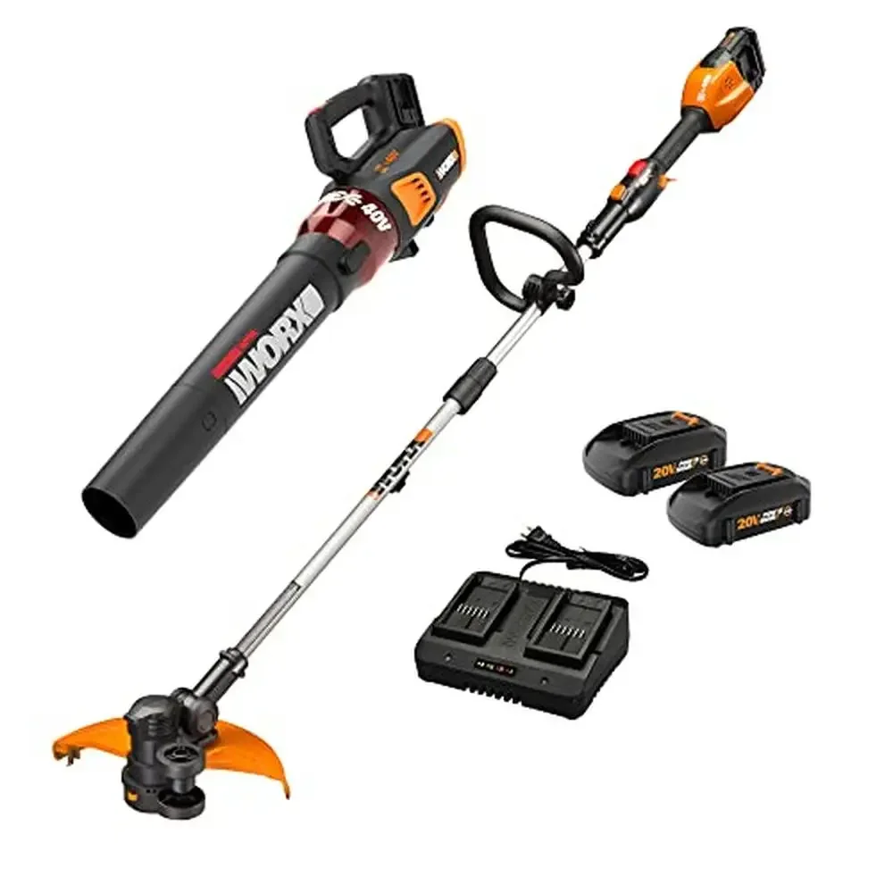 Cordless 40V String Trimmer with Blower Kit Turbine Fan Tech Command Feed System Power Share Battery Variable Speed Throttle