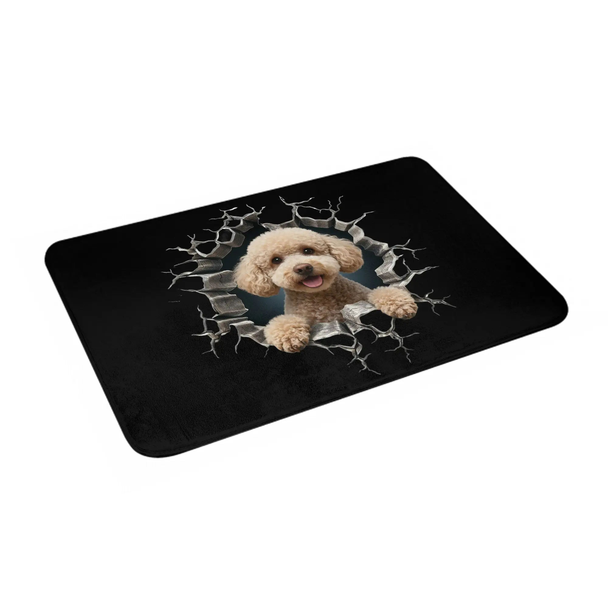 3D Poodle Dog Breaking Through Wall Door Mat Non Slip Indoor Floor Rug Home Decor