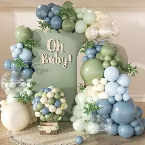 Dusty Blue Sage Green Balloon Arch Kit for Wedding Bride Shower Babyshower Birthday Jungle Safari Wild Party Decorations Supplie