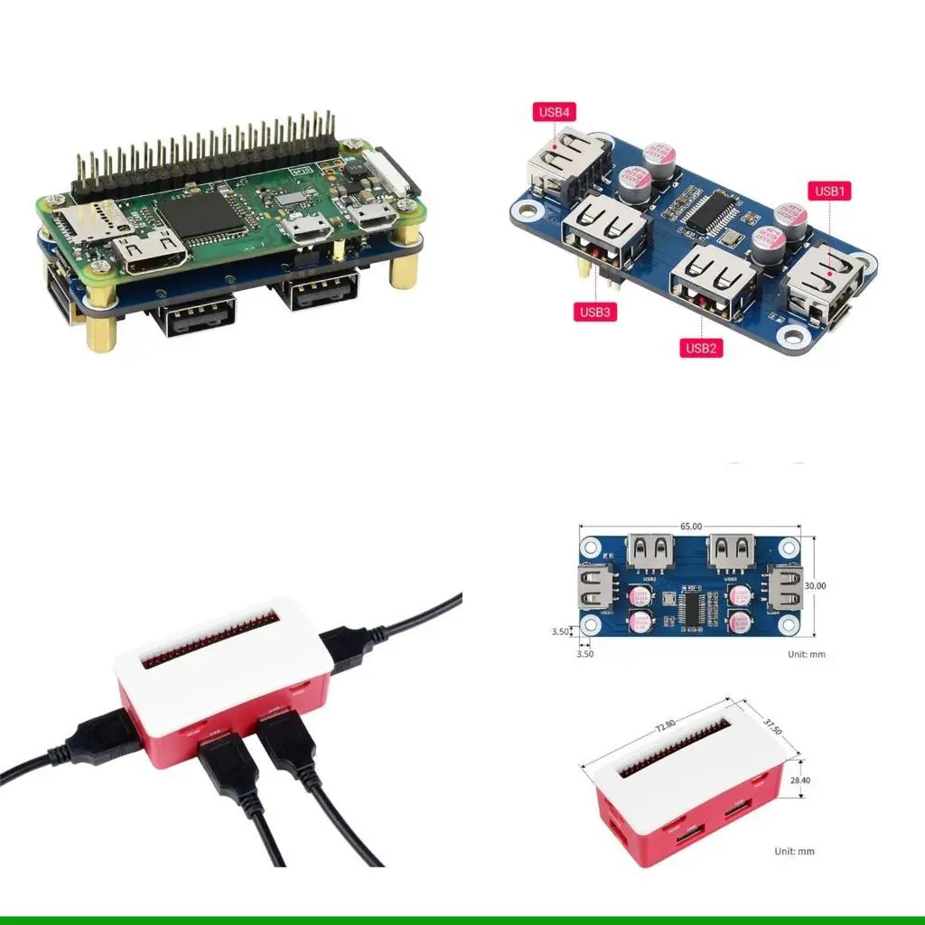 U55C USB HUB HAT Плата расширения Стартовый комплект для RPI 0 2 W WH 3A 3B 3 Model B 4 4B Коробка аксессуаров