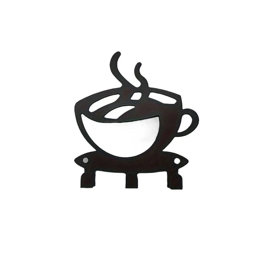 CIFBUY Vintage Minimalist Iron Wall Art, Coffee Cup Design Metal Key Hook Rustic Storage Organizer for Home Kitchen Decor