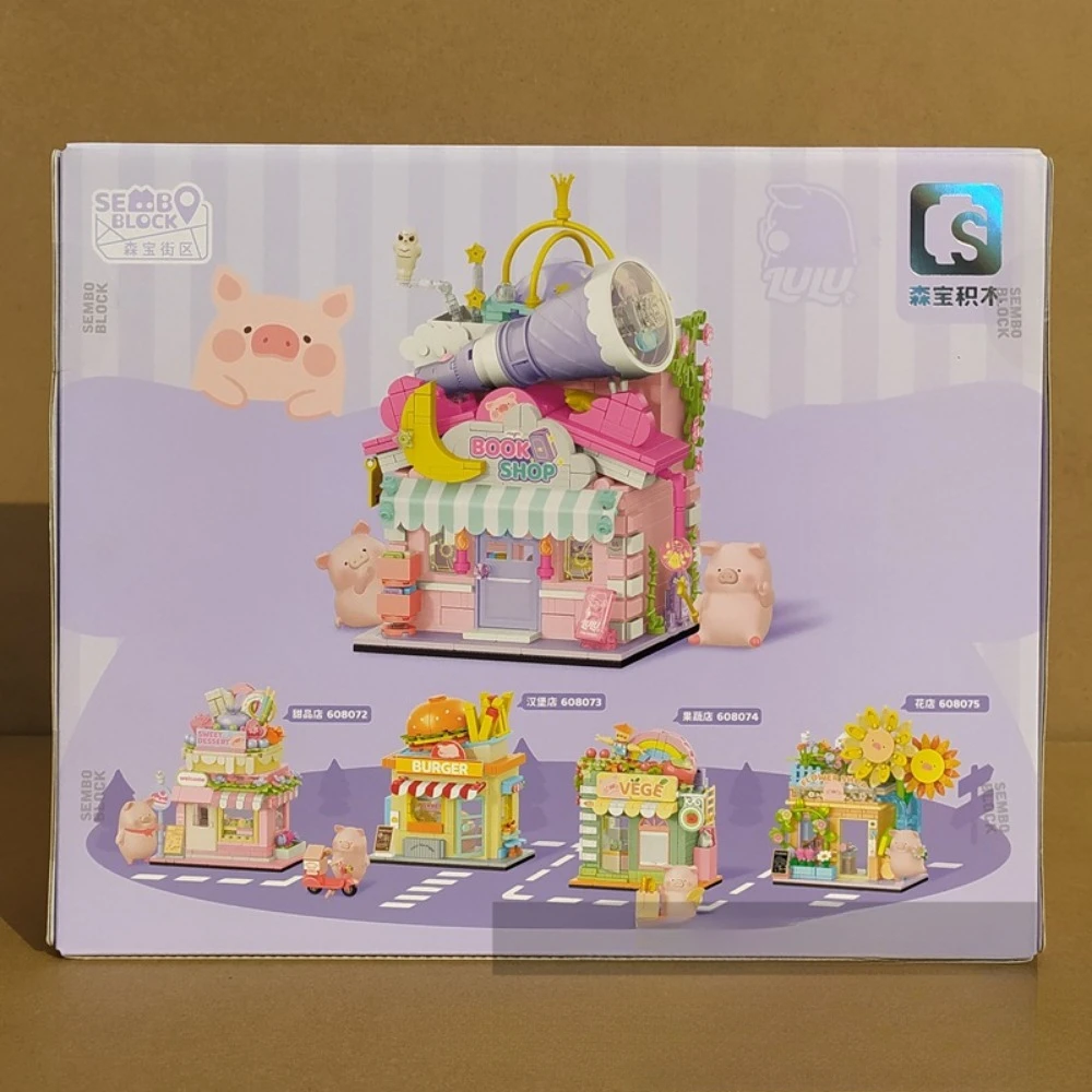 New City Piggy Lulu Street View Store Model Building Blocks City Dessert Shop Set Bricks Christmas Desktop Ornaments Kids Gifts