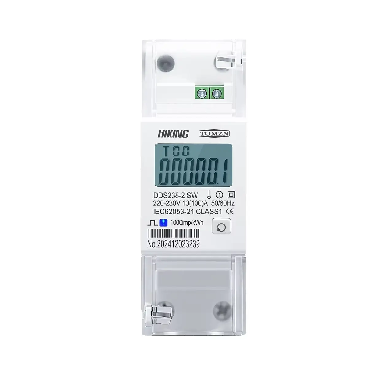 Licznik energii jednofazowy na szynę DIN TOMZN 65A 100A 230V 50/60Hz, pomiar napięcia, prądu, mocy dodatniej, odwrotnej, aktywnej i reaktywnej, energii watgodziennej. — zdjęcie 2