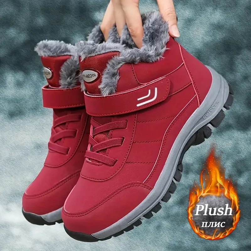 Women Winter Fleece Lined Snow Boots Adjustable Hook Loop Ankle Booties Non Slip Wear Resistant Outdoor Hiking Shoes Warm Cold Resistant Casual Walking Footwear 2026 New Arrival view 3