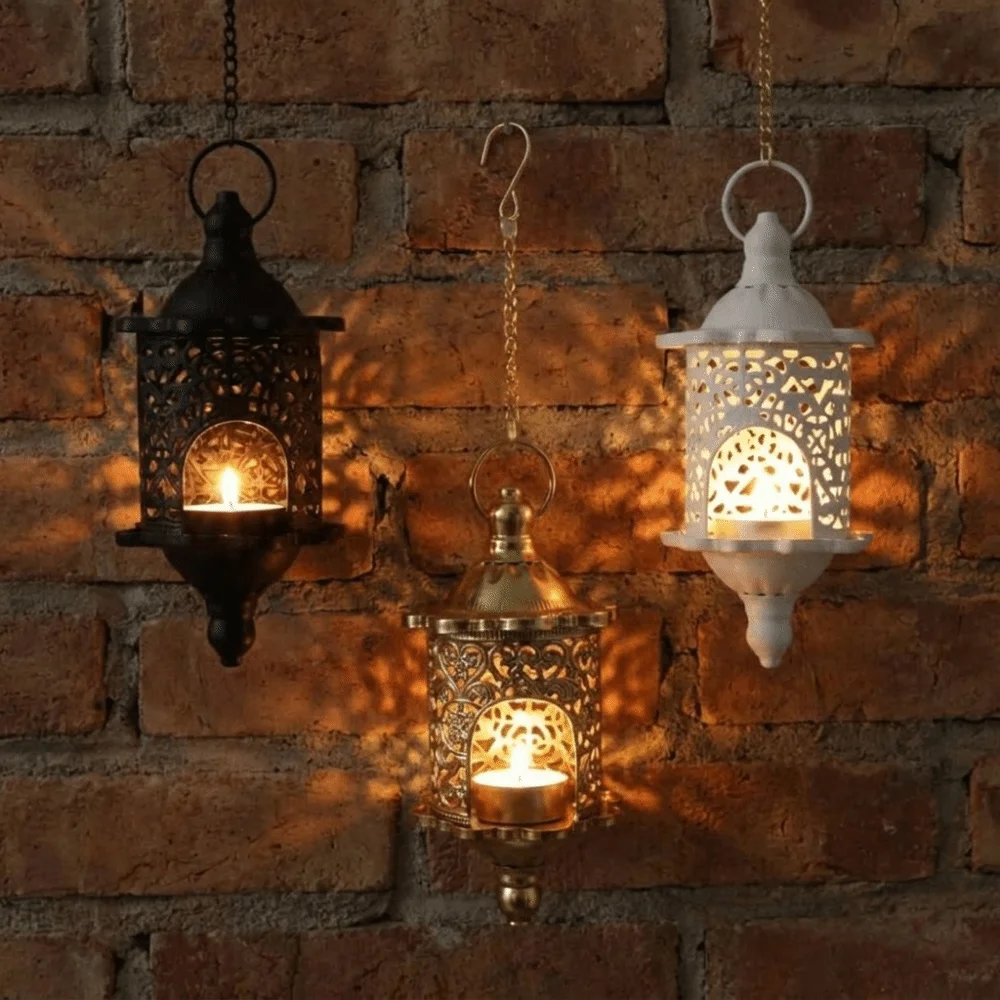Creative Morocco French Style Hollow Birdcage Lantern Romantic Iron Hanging Candle Holder Vintage Candle Stand Dining Room