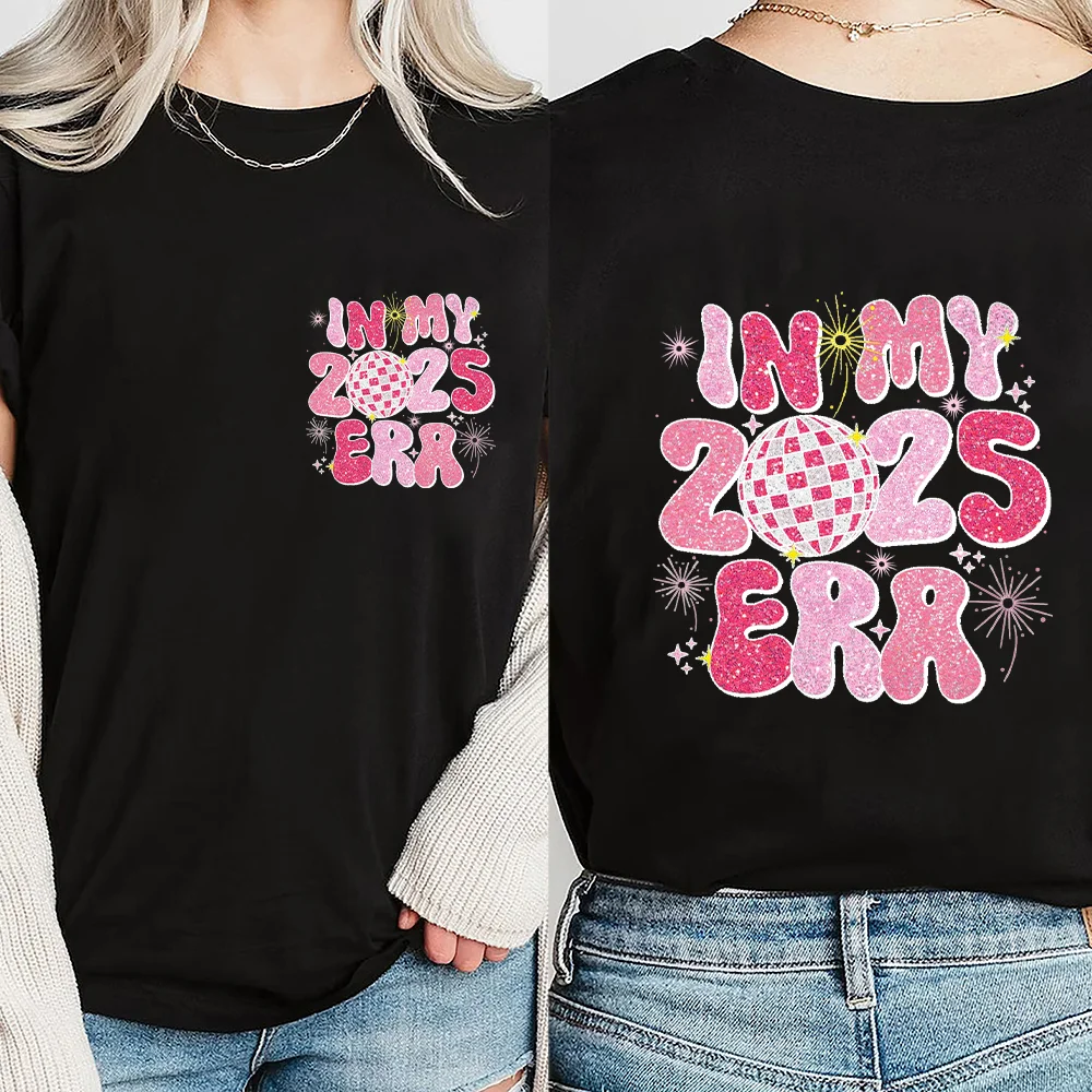 في عصر 2025 طباعة المرأة تي شيرت يوم رأس السنة عادية قصيرة الأكمام المرأة تي شيرت الصيف عادية الجولة الرقبة فتاة الملابس