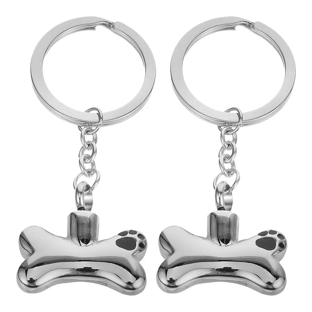 반려동물 유골함 열쇠고리 2개, 개뼈 모양 펜던트, 티타늄 스틸 화장 유골 보관용 주얼리, 반려동물 유골 참