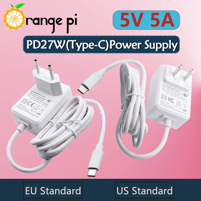 

Orange Pi 5V5A Type-C Блок питания для ЕС/США, зарядное устройство для адаптера питания с множественной защитой для Orange Pi 5 Pro/Plus/Ultra
