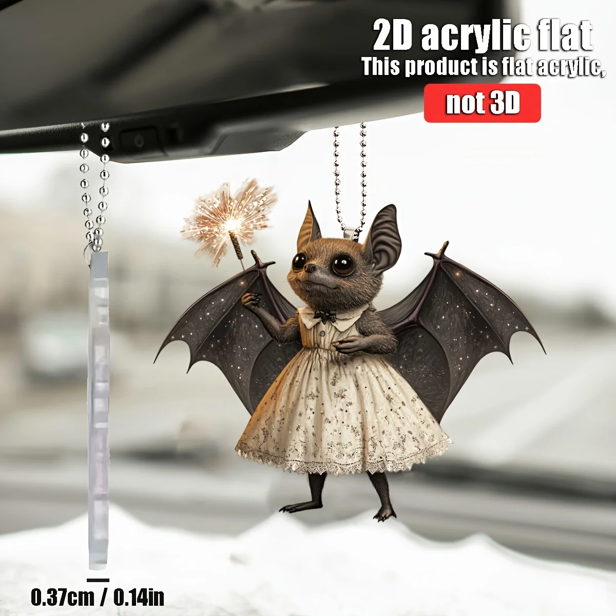 2D Firework Bat Crystal Pendant Elegant Skirt Wings Versatile Decor Cars Homes Backpacks Keychains Beautiful Gift Accessory 1PCS