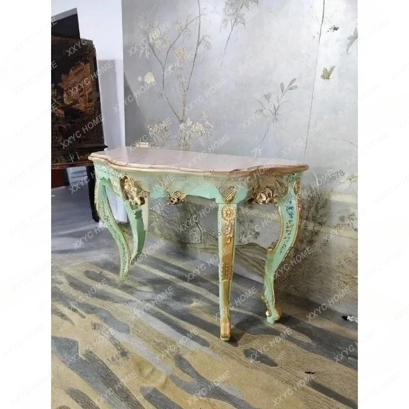 LLuxury hand-painted solid wood heavy industry engraved gold painting, curved edge Xuanguan platform