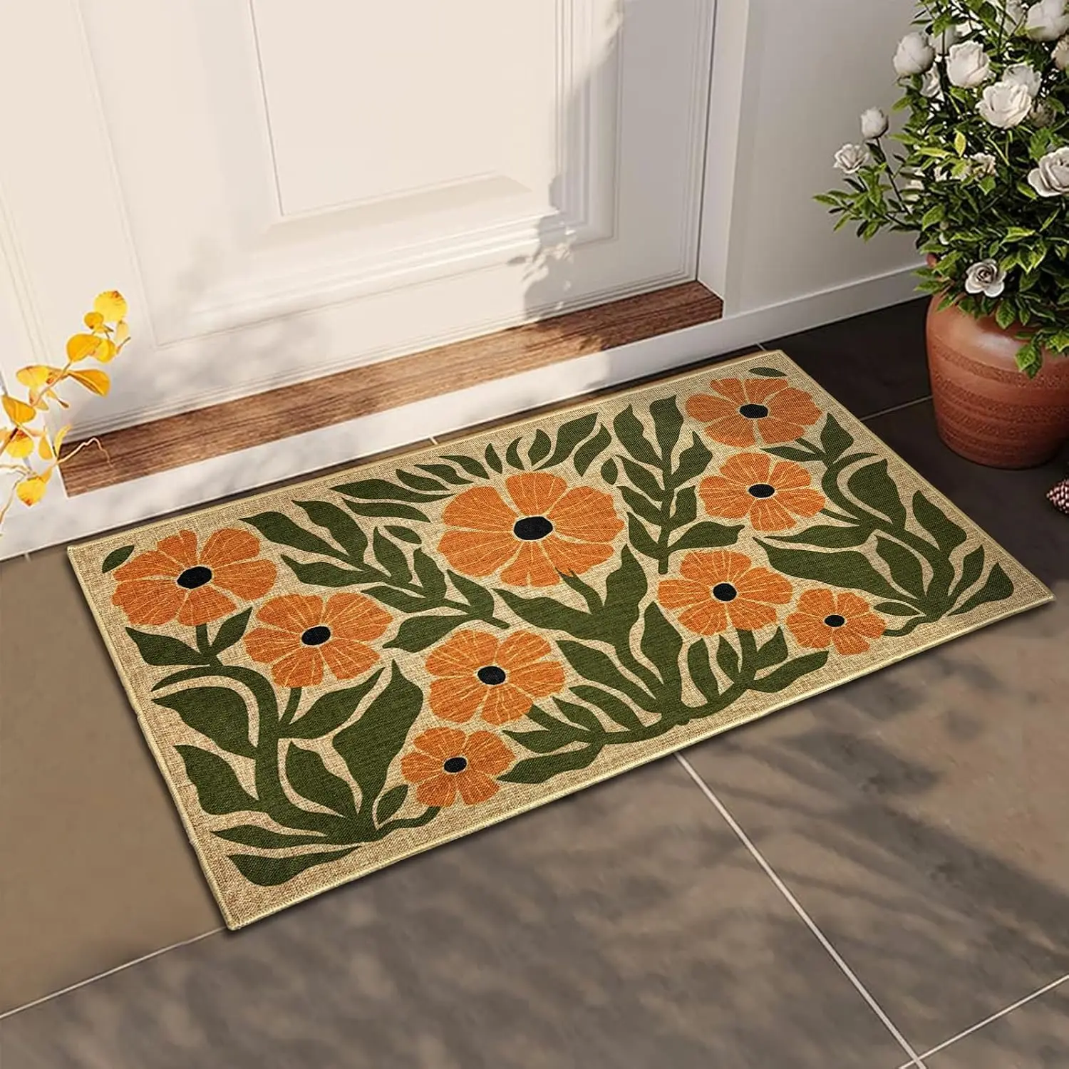 Colorful Flower Mat Welcome Machine Washable Doormat Entrance Entry Door Rug Indoor Outside Blacking for Kitchen Decor Gifts