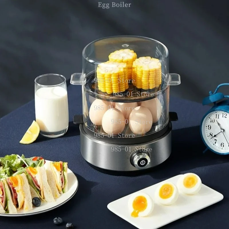 Multifunction Electric Egg Steamer Double Layer Mini Stainless Steel Auto Power Off Prevent Dry Burning