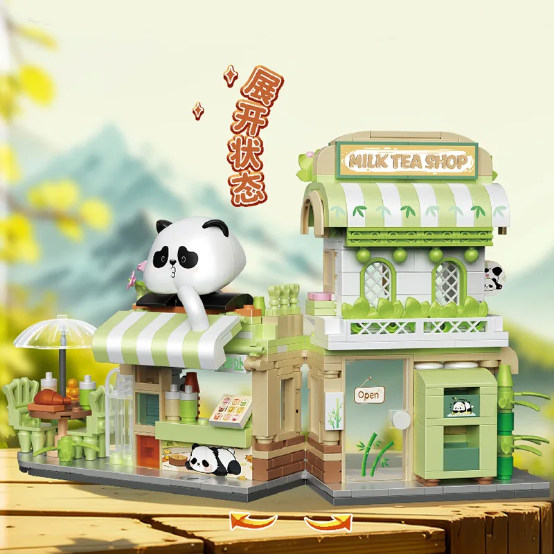 Panda Miyuki City Milk Tea Shop Series of Building Blocks Children's Educational Puzzle Toys Desktop Ornaments Holiday Gift