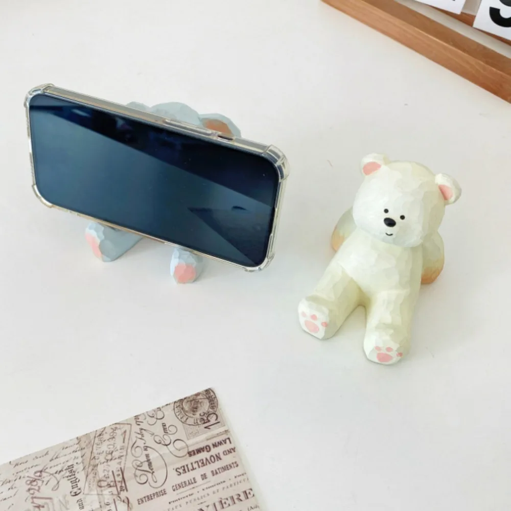 

Woodcarving Creative Phone Holder Bear Model Doll Mobile Phone Stand Cartoon Animal Figure Cell Phone Bracket Phone Accessories