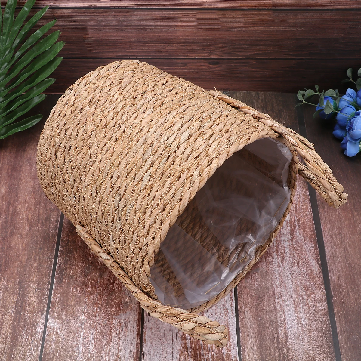 

Light Brown Hemp Potted Plant Organizer Durable Eco Friendly Woven Linen Storage Basket Thicken Handle Design Container