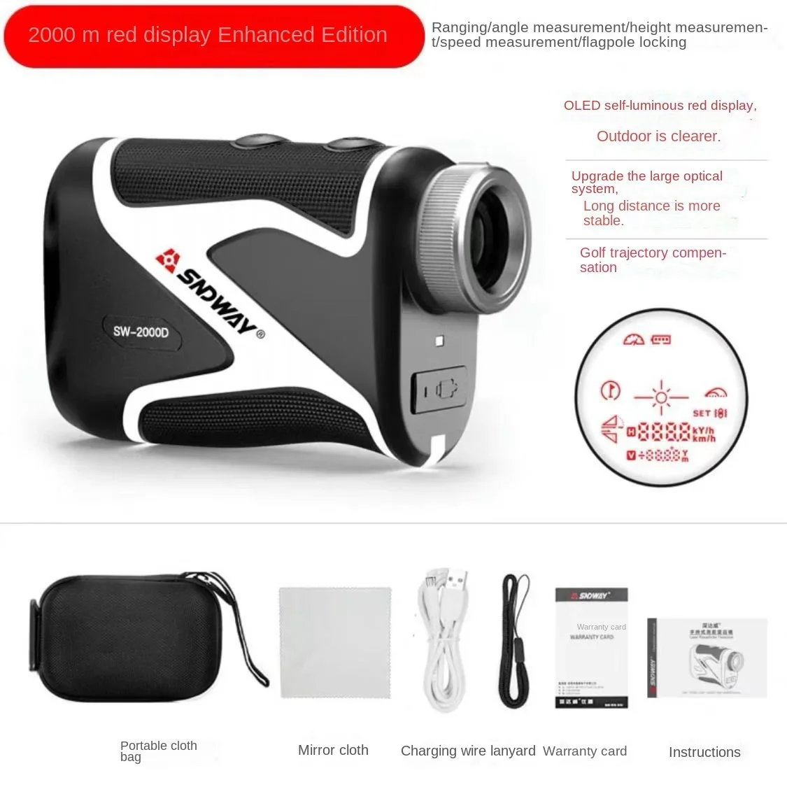 Latest SNDWAY Telescope Laser Rangefinder For Hunting Monocular Golf Range Finder Measure Trena Distance Meter 1000M/1500M/2000M