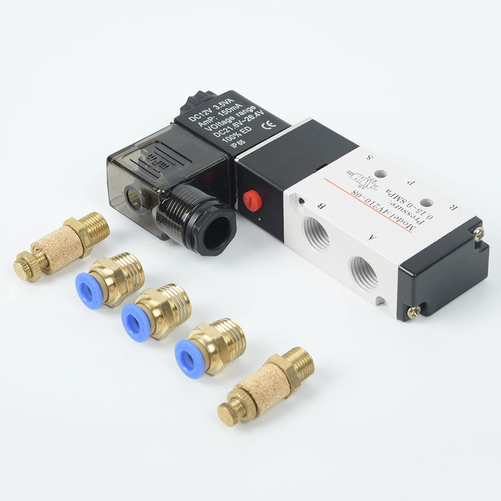 4V210-08 DC 12V Solenoid Pneumatic Valve 5 Port 2 Position Connector Household Electric Equipment Accessories