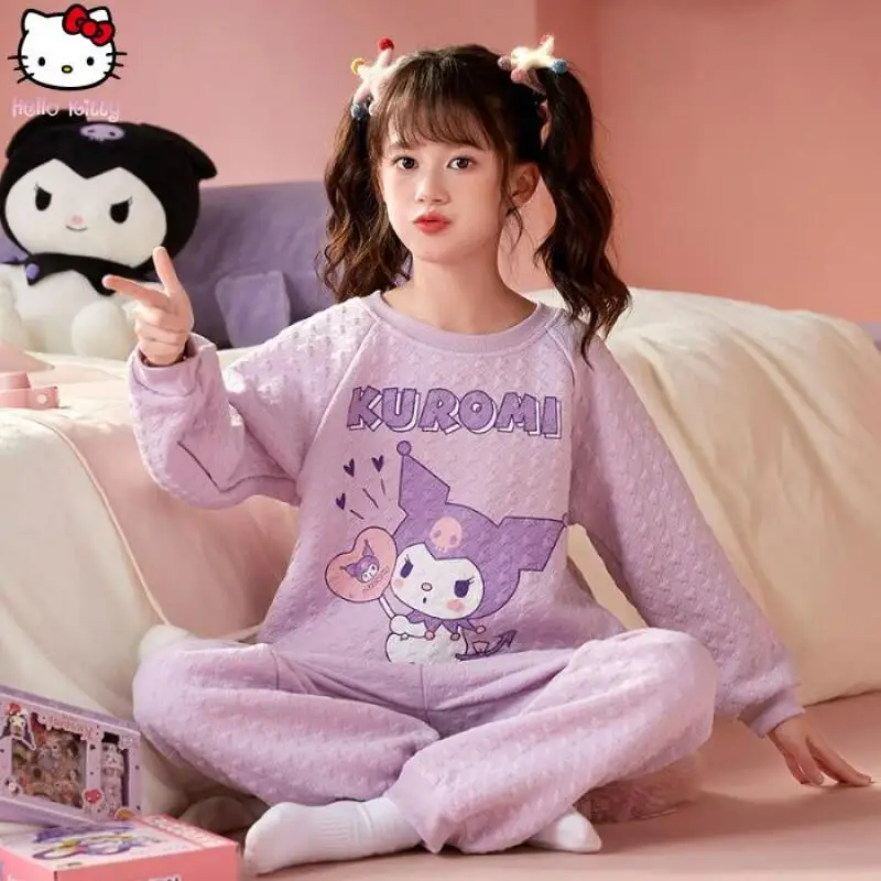 الفتيات سينامورول سميكة ملابس المنزل مجموعة Kawaii الفتيات الخريف الشتاء جديد الدافئة بيجامة أنيمي الكرتون الوالدين الطفل قطعتين مجموعة
