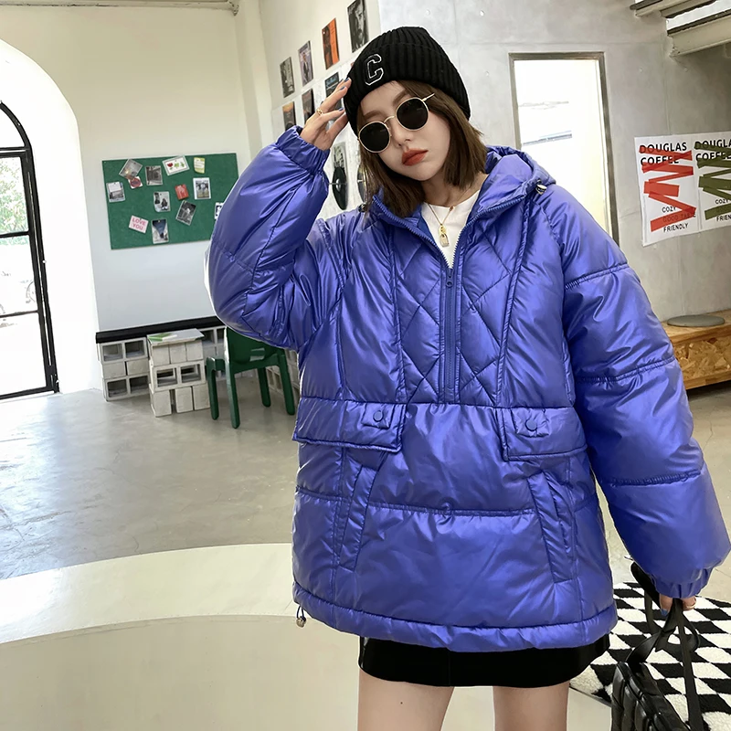 Chaqueta de invierno para mujer, Parka de Color caramelo, chaquetas acolchadas brillantes, abrigo de algodón holgado y grueso de estilo coreano, prendas de vestir informales para mujer 2024