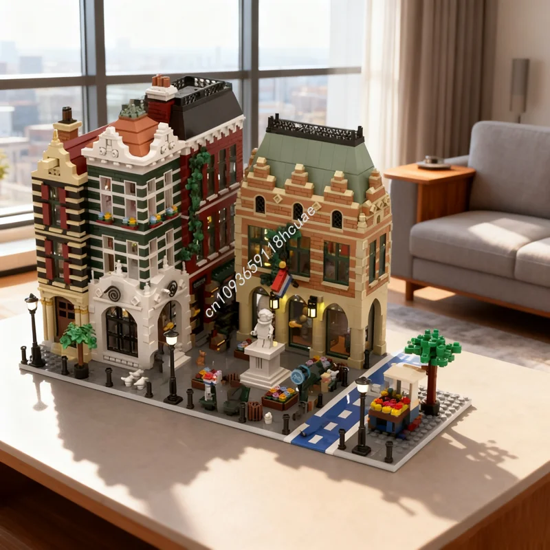 

6874 шт. MOC памятник квадратный голландский квартал модульная модель строительные блоки игрушки сборка творческая идея кирпич Рождественский подарок дети