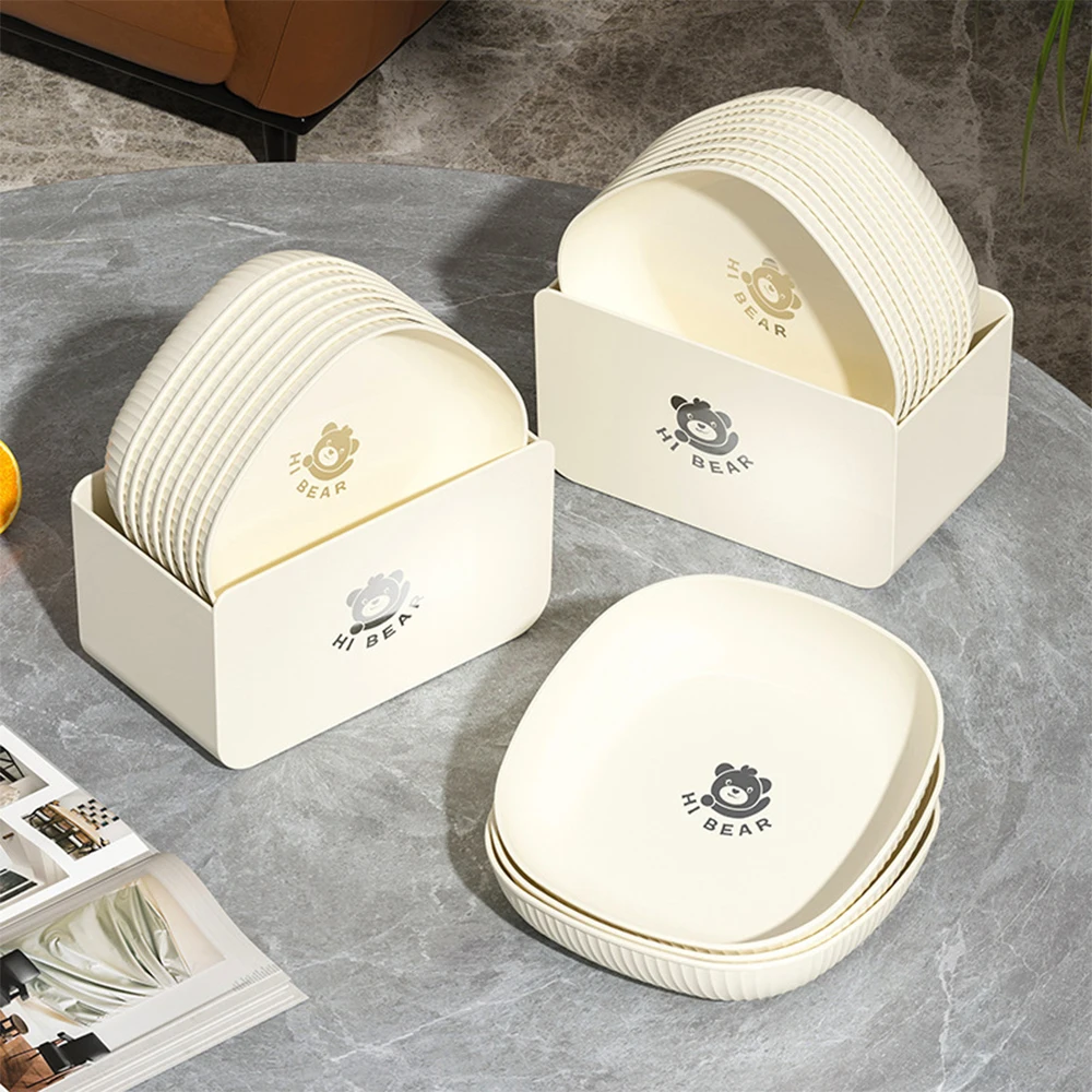 

8Pcs Multi-function Spit Bone Dishes Set with Base Square Snack Fruit Plates Plastic Reusable Candy Dessert Plates Kitchen