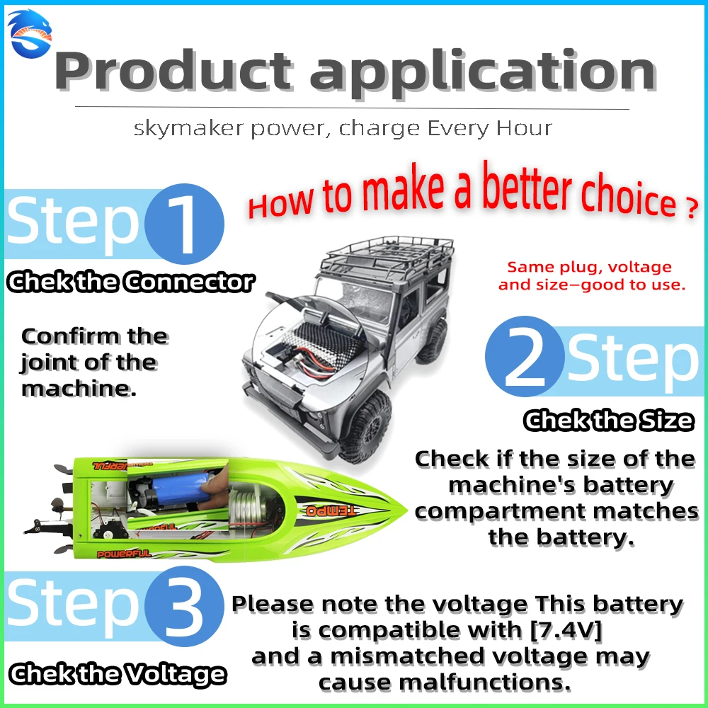 Skymaker 7.4V 2S 18650 1500mAh 充電式バッテリー 保護ボード付き wltoys MJX MN モデル UDI 車と船のアップグレードパーツ用