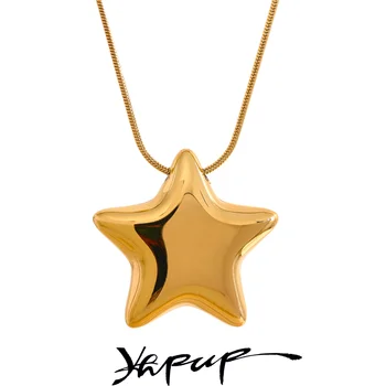 שרשרת תליון כוכב מפלדת אל-חלד 316L של Yhpup, עמידה במים, מצופה PVD 18K, תכשיטי אופנה מתכתיים מושכים לנשים