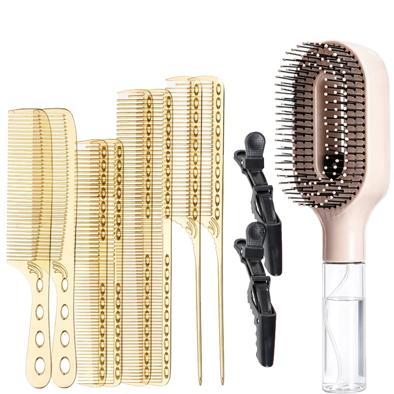 Hairdressing Styling Set Spray Water Hair Brush Carbon Rat Tail Combs Sectioning Crocodile Clips Salon Hairdresser Tools For Home Barber Shop