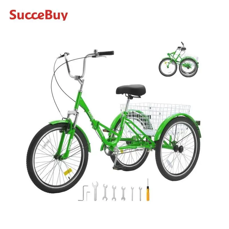 SucceBuy-triciclo plegable para adultos, 20/24/26 pulgadas, acero al carbono, 3 ruedas, crucero, compras, Picnic, plegable, para mujeres, hombres y personas mayores