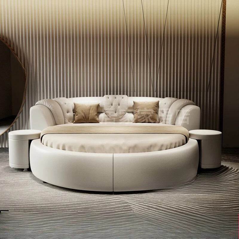 

European Round Bed Double Modern Simple Princess Sleeping High Quality Bed Unique Light Luxury Wedding Muebles Hotel Furniture