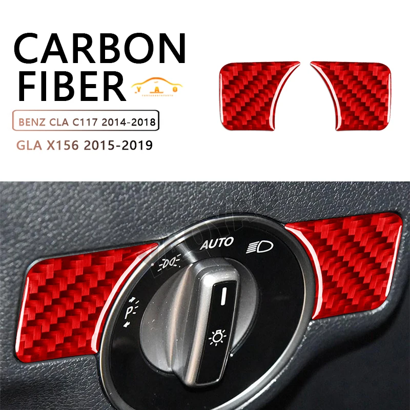 

Real Carbon Fiber Headlight Switch Cover Trim Sticker Accessories For Mercedes Benz CLA C117 GLA X156