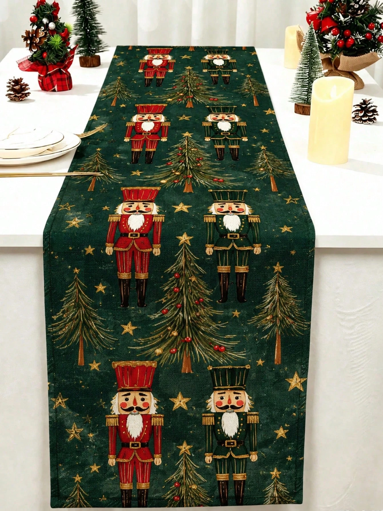 1pc Christmas Nutcracker Linen Table Runner Decor for Dining Table Kitchen Living Room Winter Family Party Home Decoration