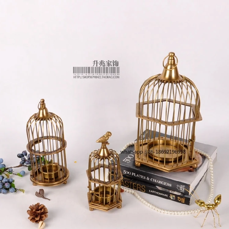 India Imported European Brass Home Decoration Ornament Retro Old Bird Cage Candlestick To Attract Wealth Decoration