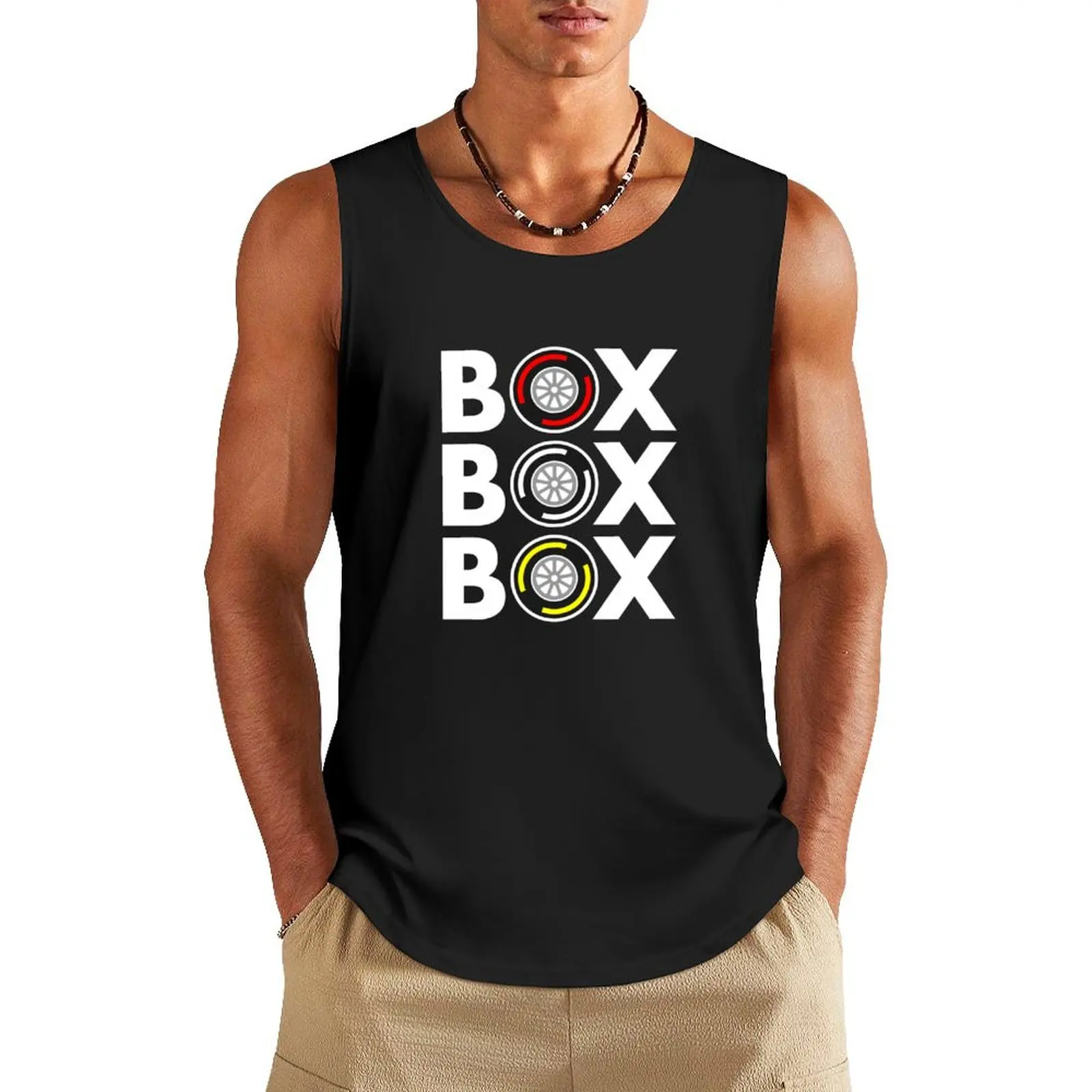 Box Box Box F1 Tyre Compound White Text Design Tank Top gym t-shirts basketball sleeveless man shirts sexy clothes men