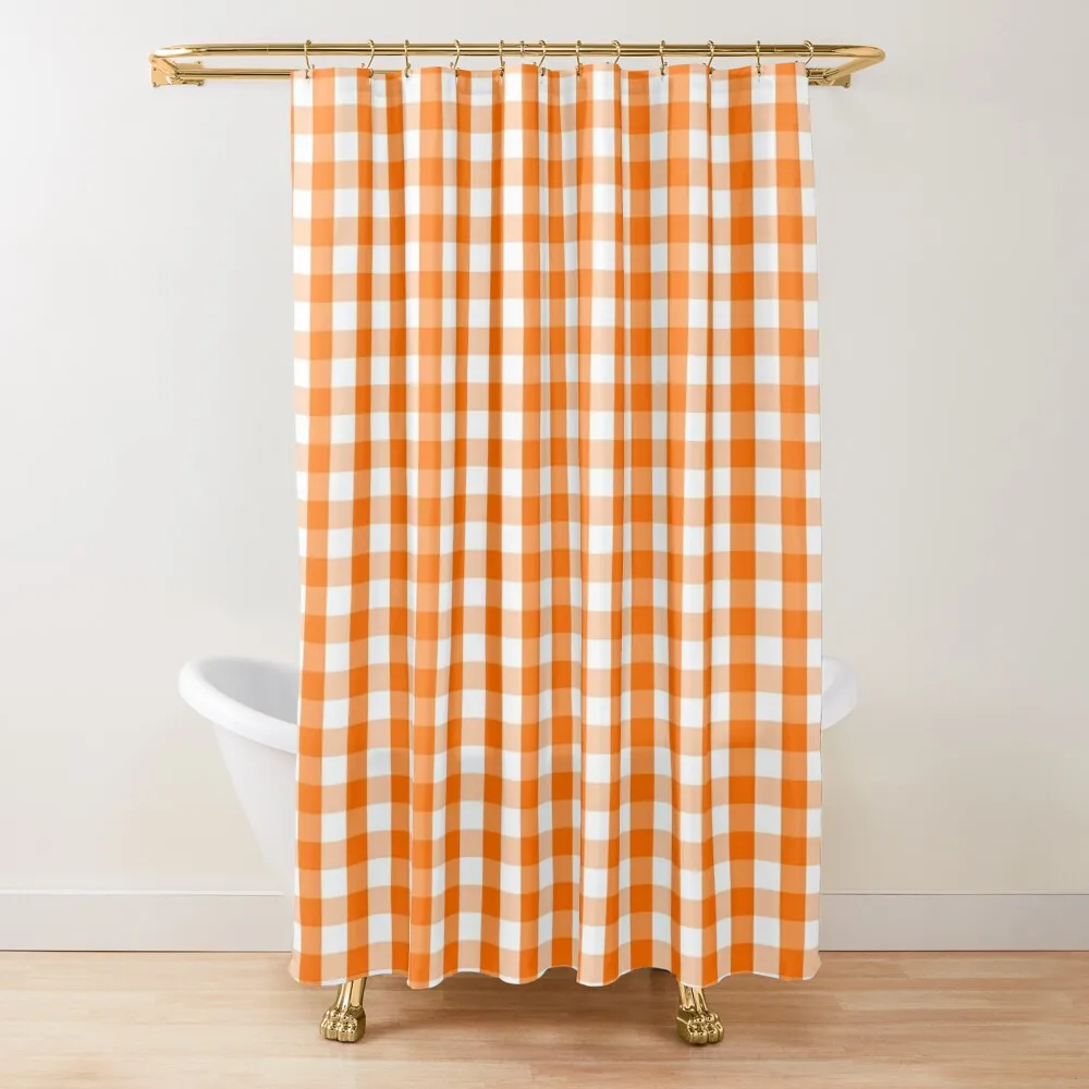 

Classic Pumpkin Orange and White Gingham Check Pattern Shower Curtain Washable Waterproof Fabric Shower Elegant Bathroom Curtain