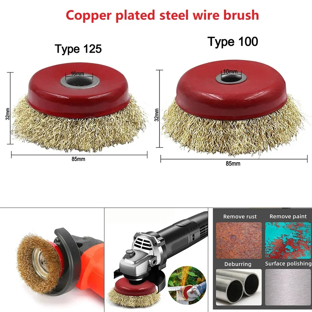 Brush Steel Wire Brush Grinding Wheel 1 * 1 PC Copper Plated Copper/Red Derusting Deburring Steel Wire For Petroleum