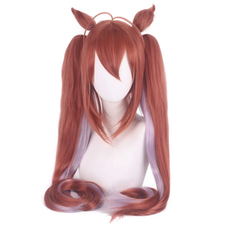 Peluca de anime Racehorse Girl Yamato Akijiki Cosplay Orejas de animales Cola de caballo doble Estilo de personaje Estilo de anime rizado