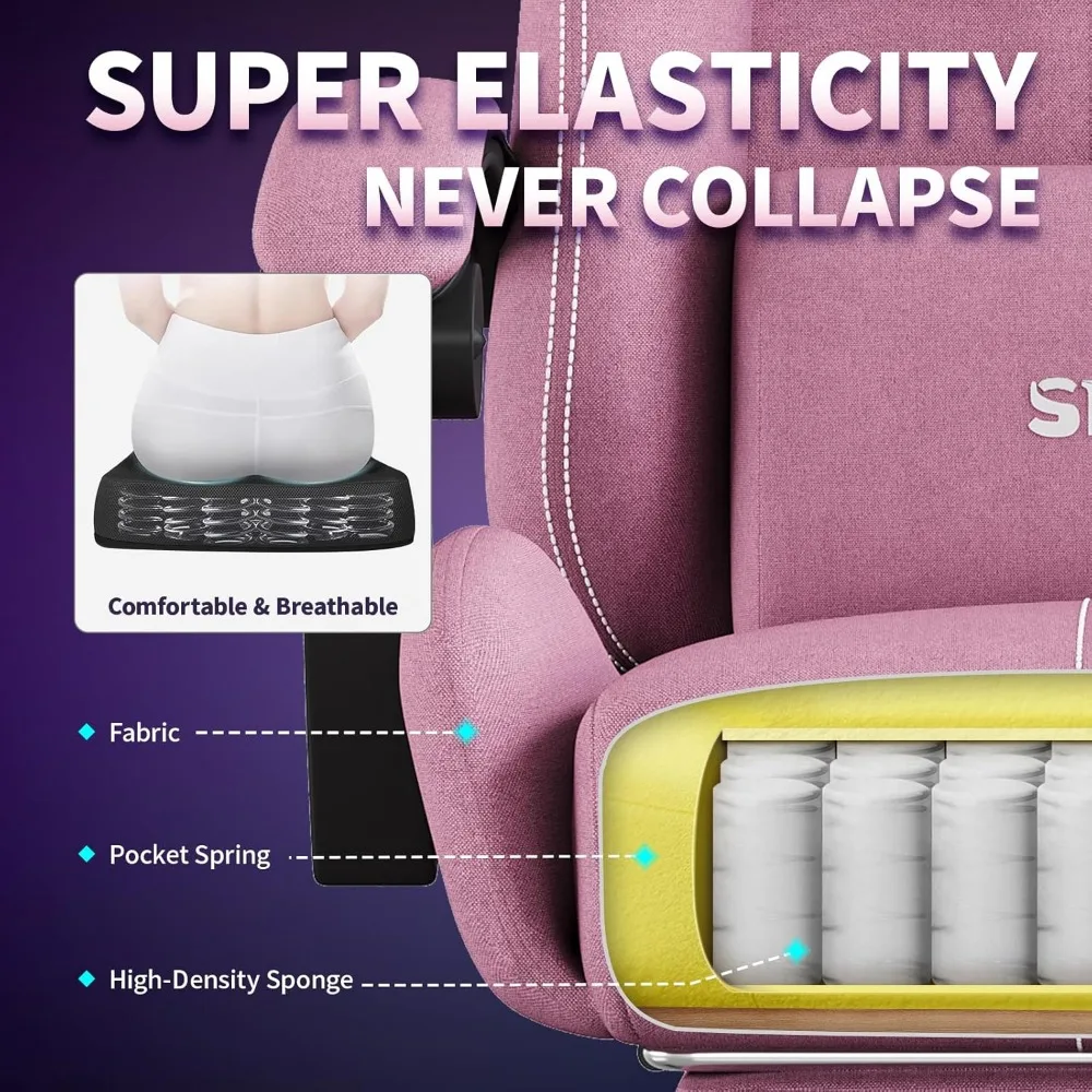 Cadeira ergonômica para jogos em tecido com apoio para os pés e apoio lombar para jogadores grandes e altos - Cadeira de computador respirável com apoio de cabeça