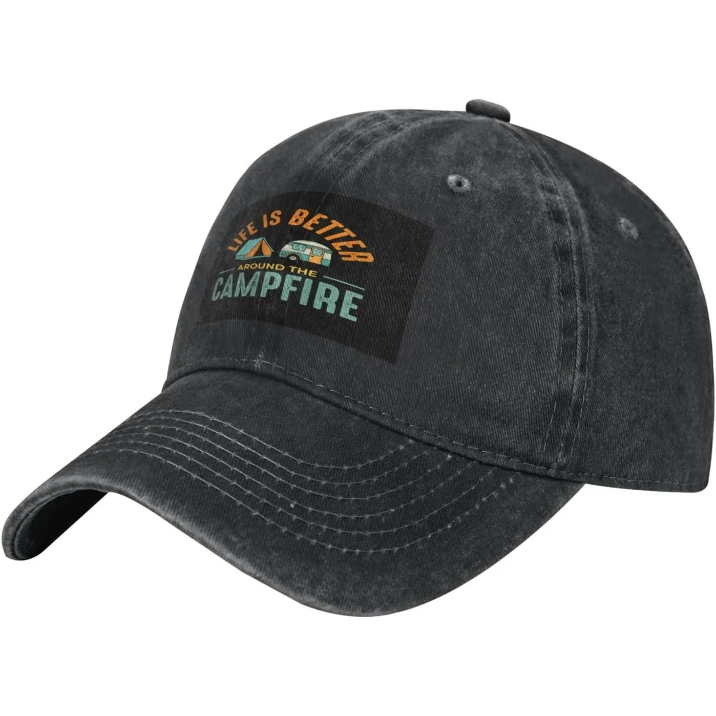 Campfire-Life-Is-Better-Washed-Cotton-Baseball-Cap-Vintage-Outdoor-Hiking-Adjustable-Dad-Hat