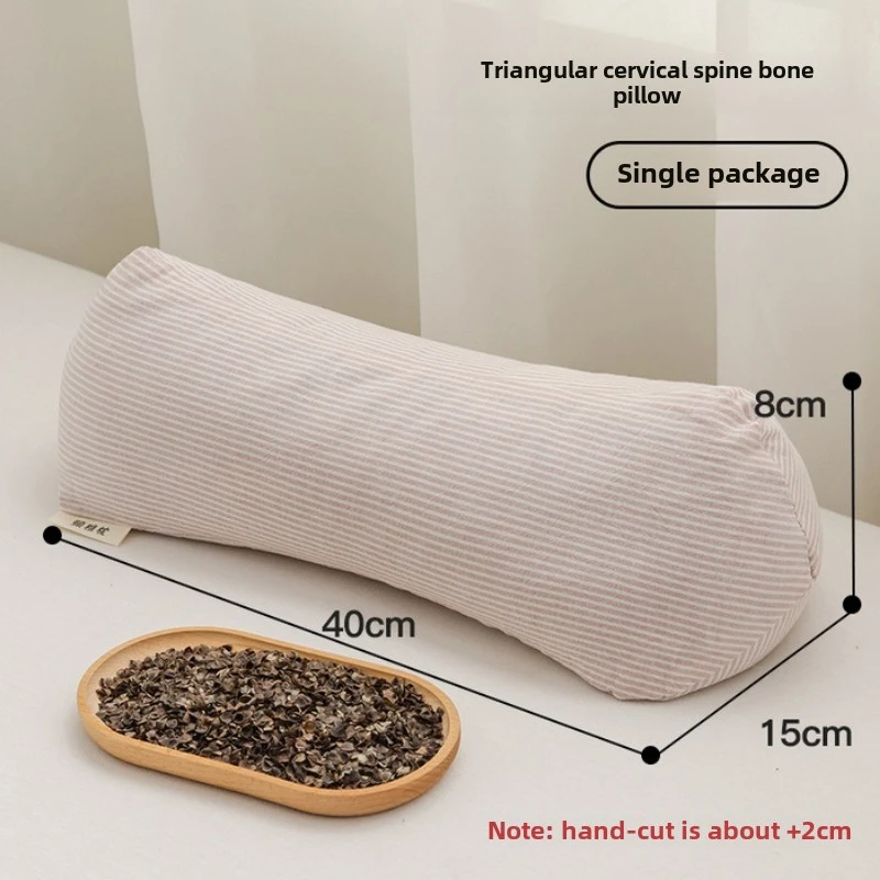 pure cotton three-dimensional triangular striped buckwheat pillow full buckwheat hull filling to protect cervical spine