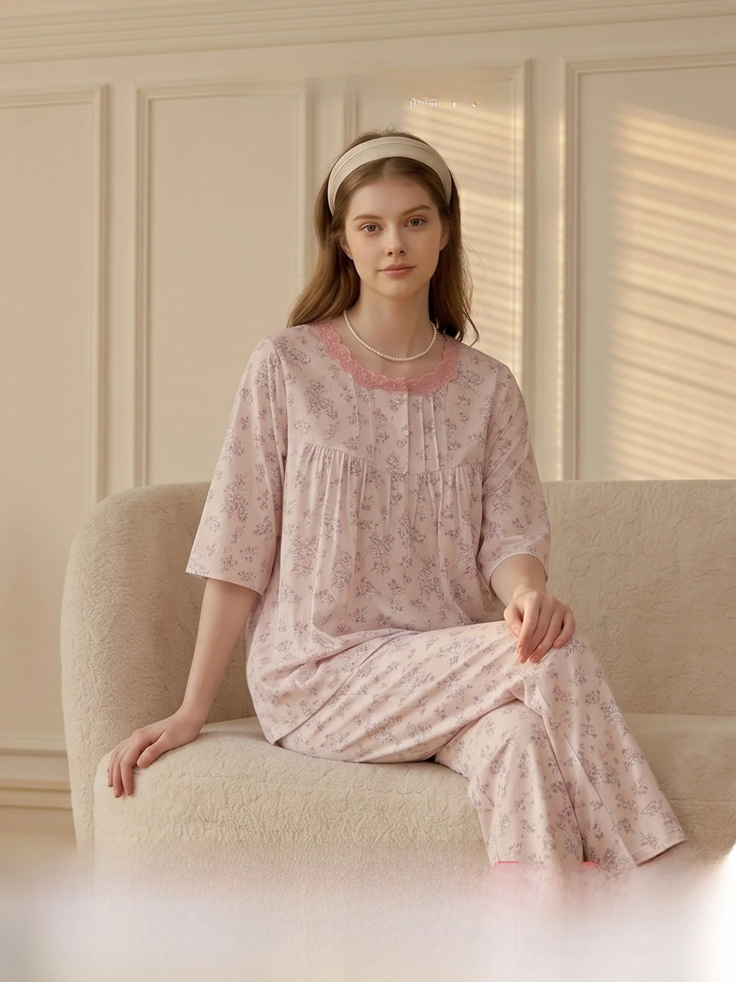 camicia-da-notte-estiva-sottile-da-donna-con-stampa-cervo-autunnale-doppio-strato-girocollo-bordo-in-pizzo-manica-a-cinque-punte-manica-corta-per-casa